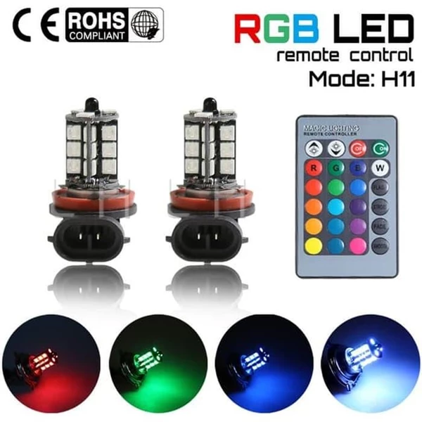 Car Lights LED Foglamp H11 RGB 27 POINT - LED RGB Fog lamp H 11 REMOTE 5050 SMD